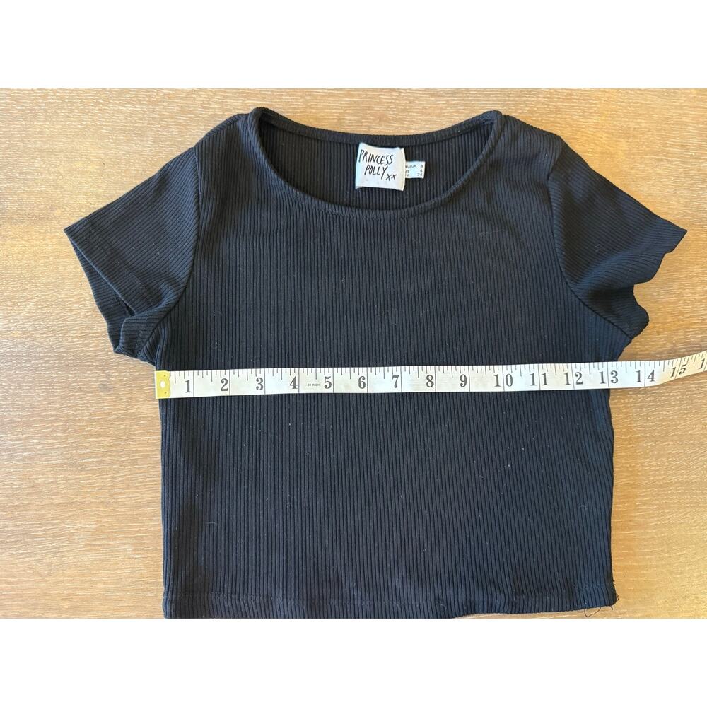 PRINCESS POLLY Black Ribbed Crew Neck Cropped Top Shirt size 4 - Picture 6 of 7
